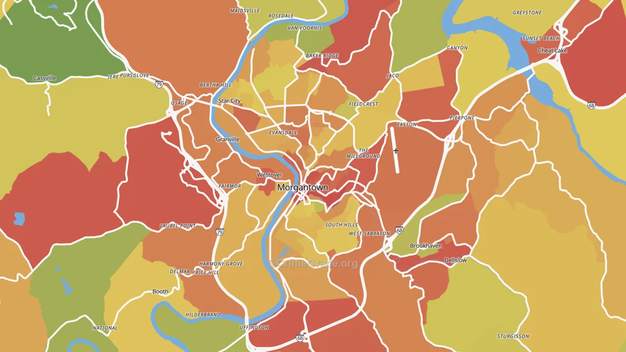 Morgantown, WV Map of Vehicle Theft Rates