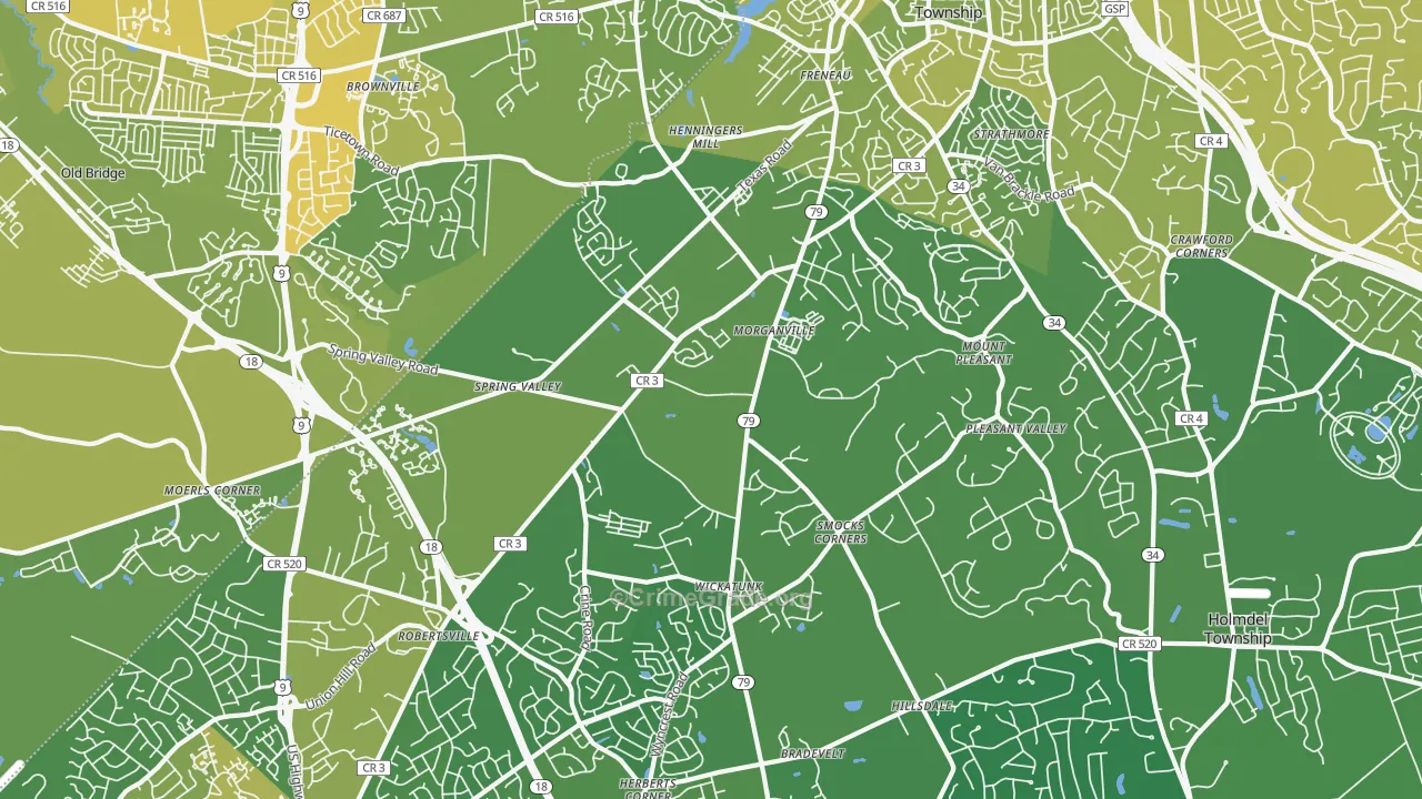 Morganville, NJ Map of Vehicle Theft Rates