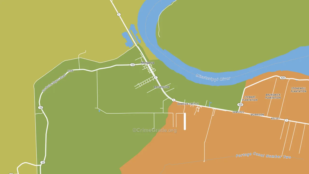 Morganza, LA Map of Vehicle Theft Rates
