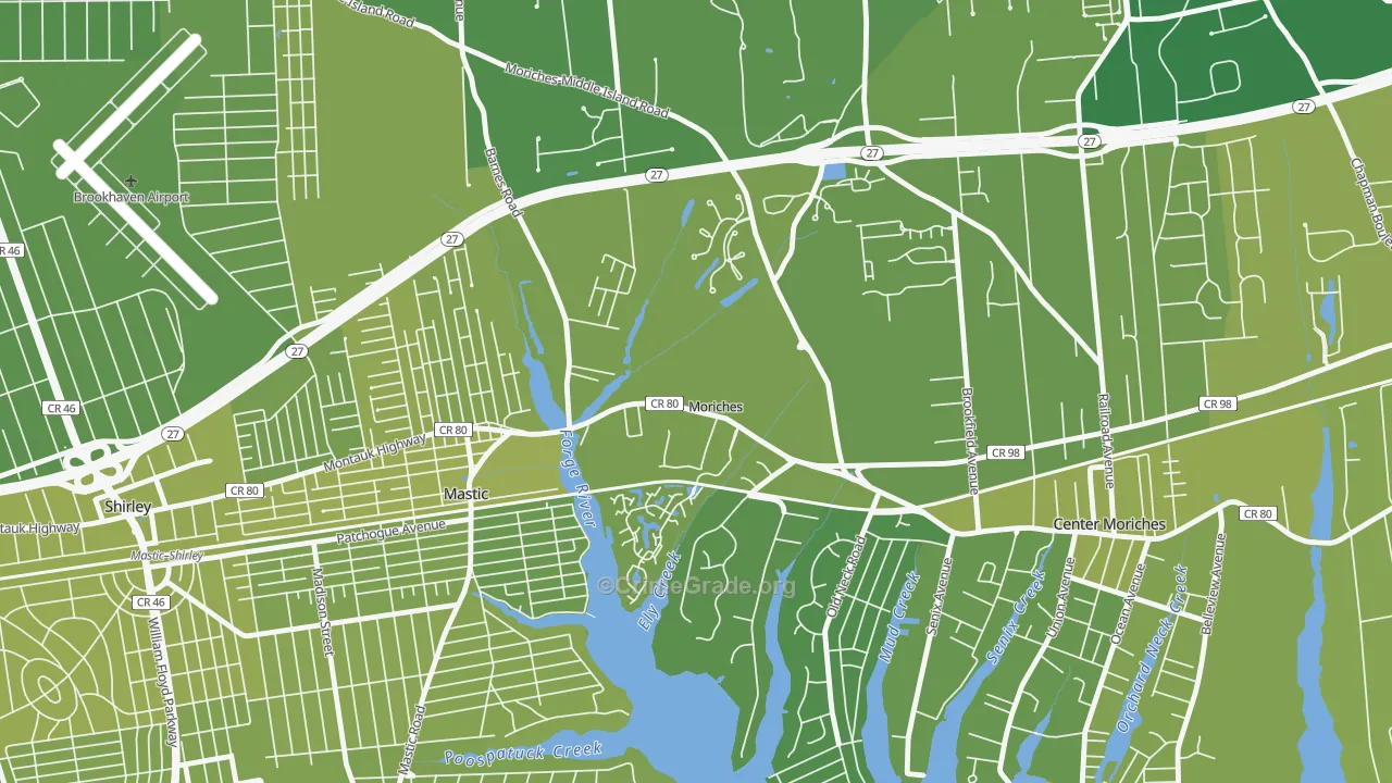 Moriches, NY Map of Vehicle Theft Rates