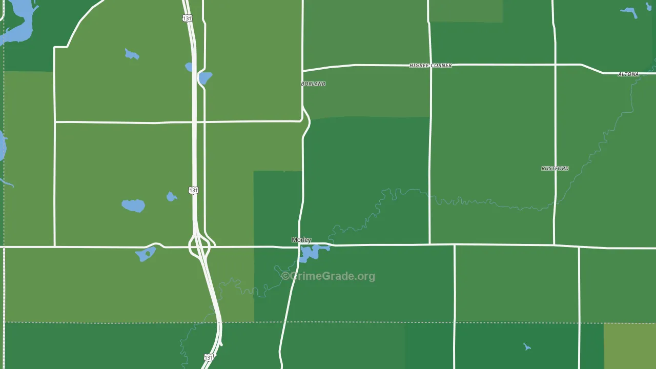 Morley, MI Map of Vehicle Theft Rates