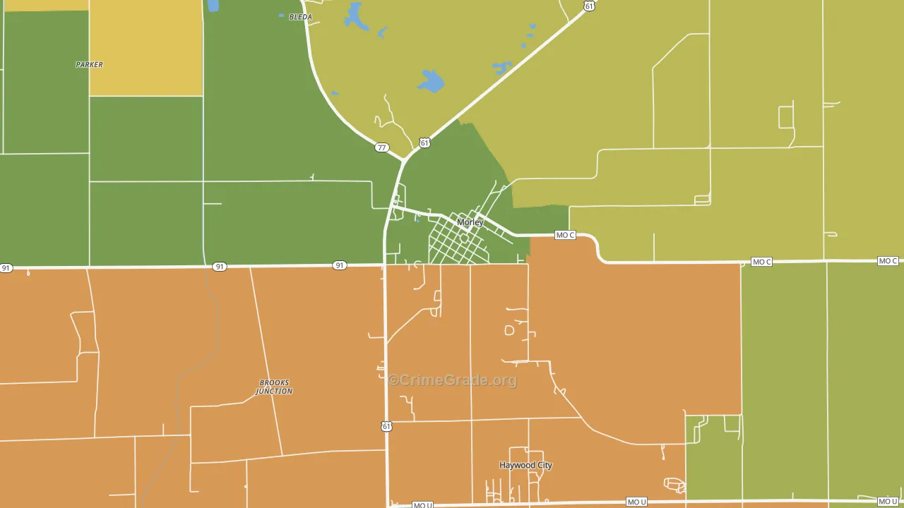 Morley, MO Map of Vehicle Theft Rates