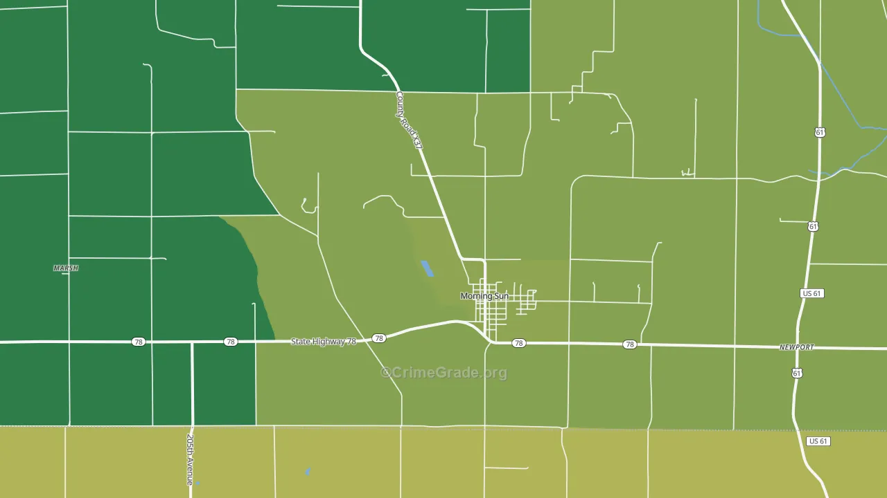 Morning Sun, IA Map of Vehicle Theft Rates