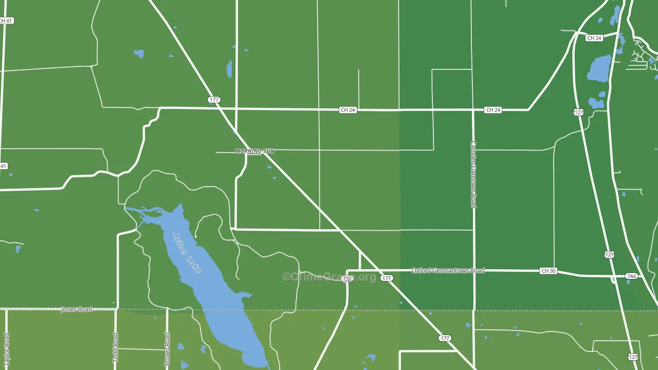 Morning Sun, OH Map of Vehicle Theft Rates