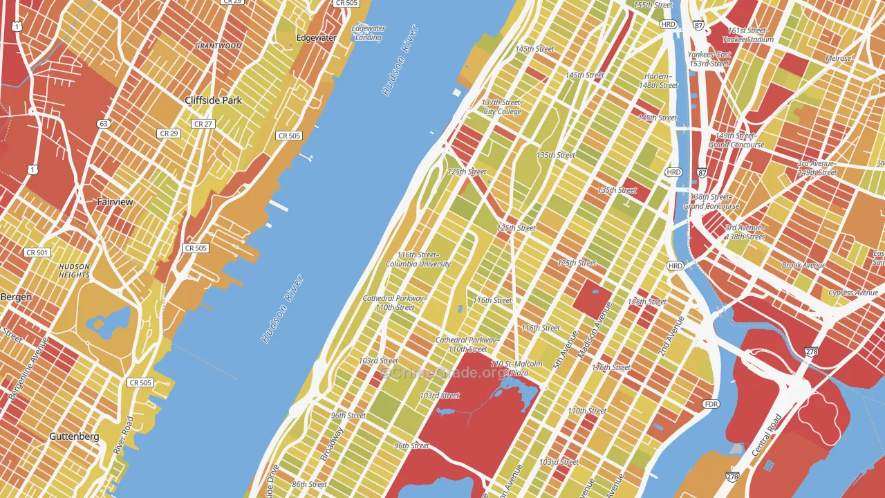 Morningside Heights, Manhattan, NY Map of Vehicle Theft Rates