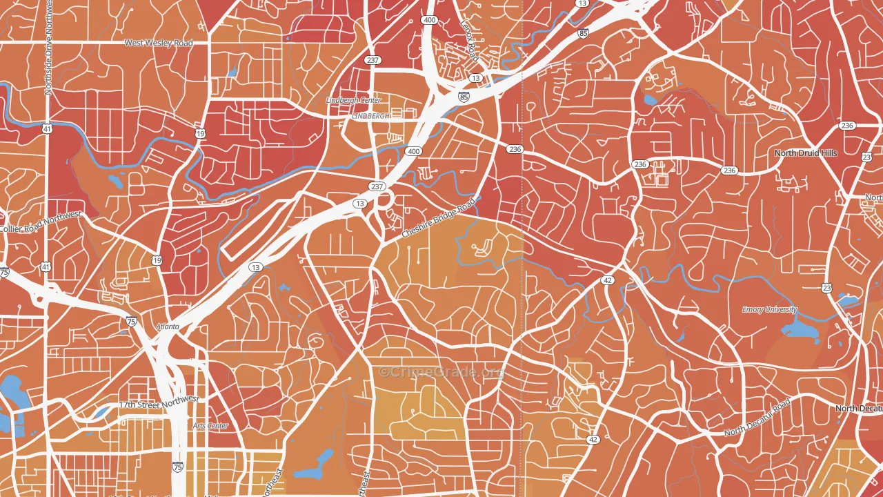 Morningside-Lenox Park, Atlanta, GA Map of Vehicle Theft Rates