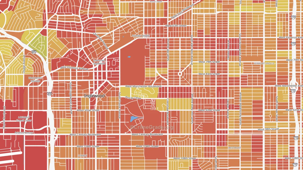 Morningside Park, Inglewood, CA Map of Vehicle Theft Rates