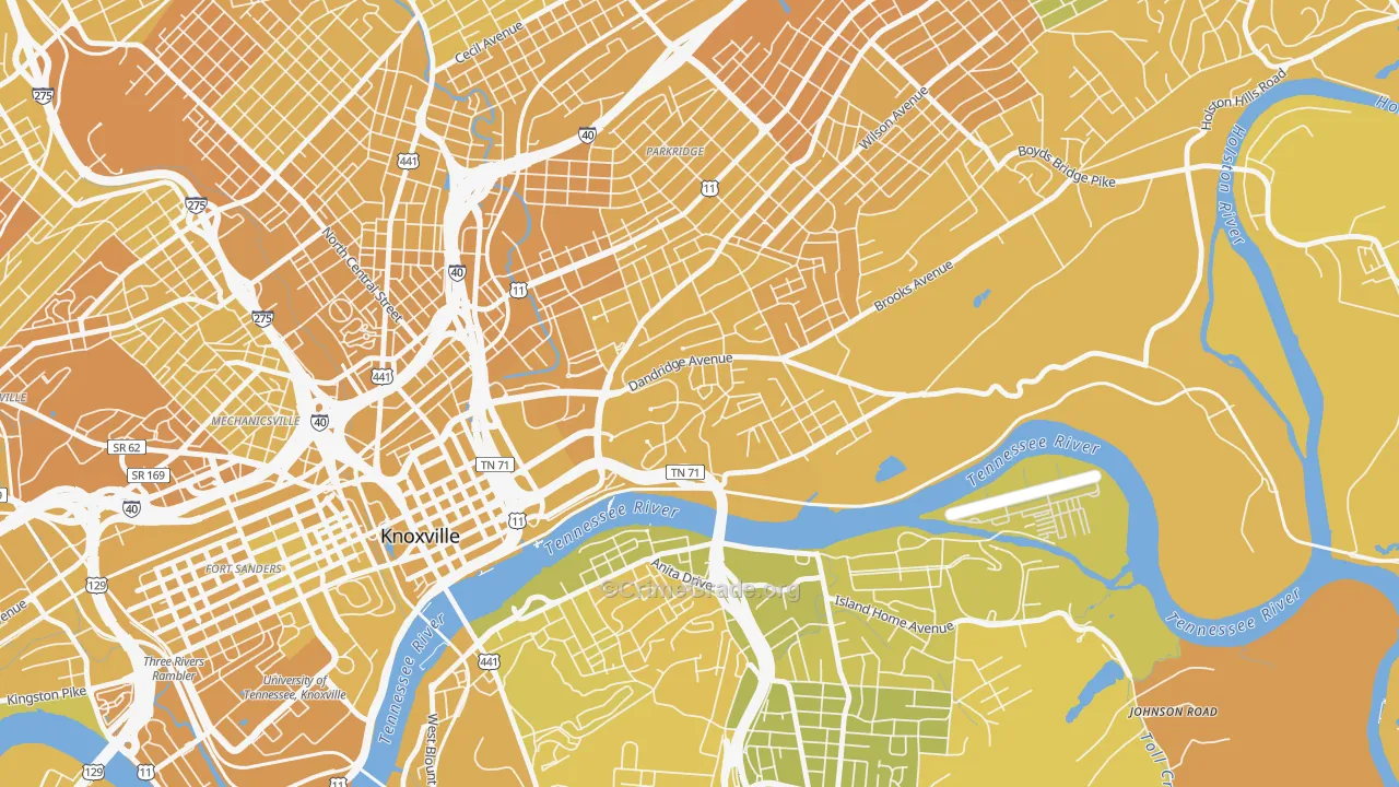 Mornngside, Knoxville, TN Map of Vehicle Theft Rates