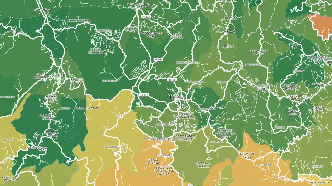 Morovis Municipio, PR Map of Vehicle Theft Rates
