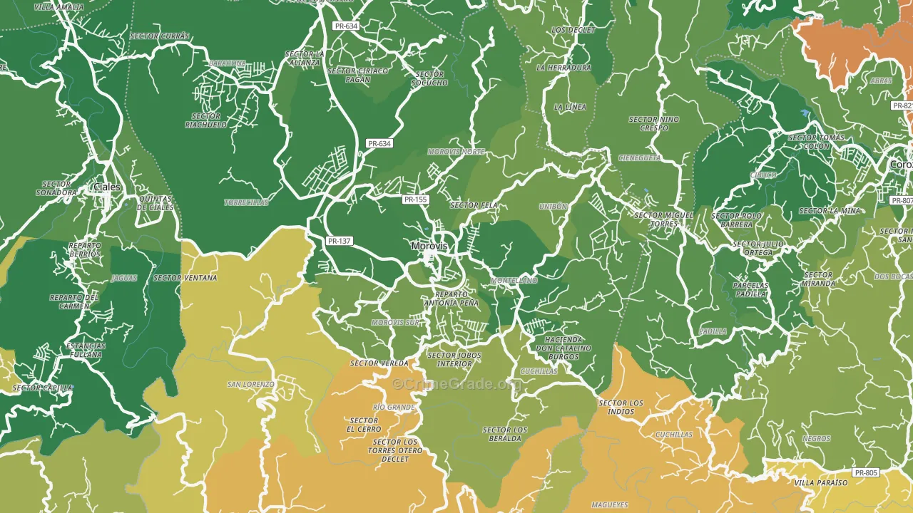 Morovis, PR Map of Vehicle Theft Rates