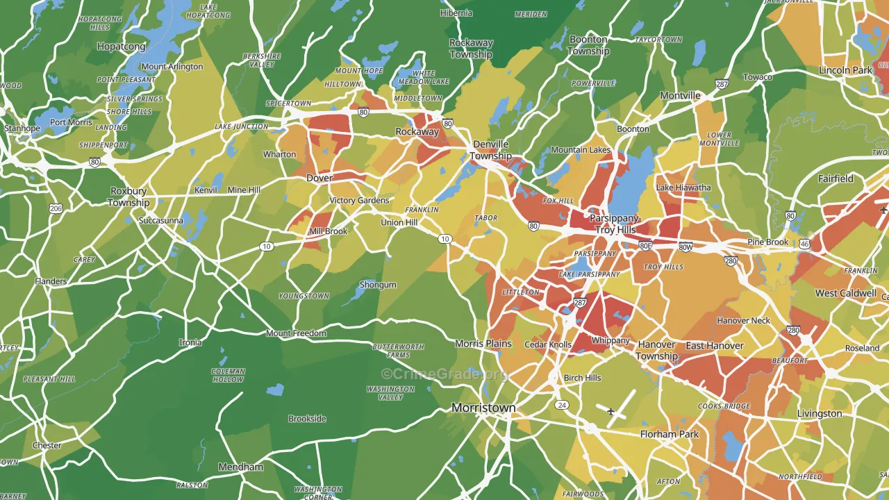 Morris County, NJ Map of Vehicle Theft Rates