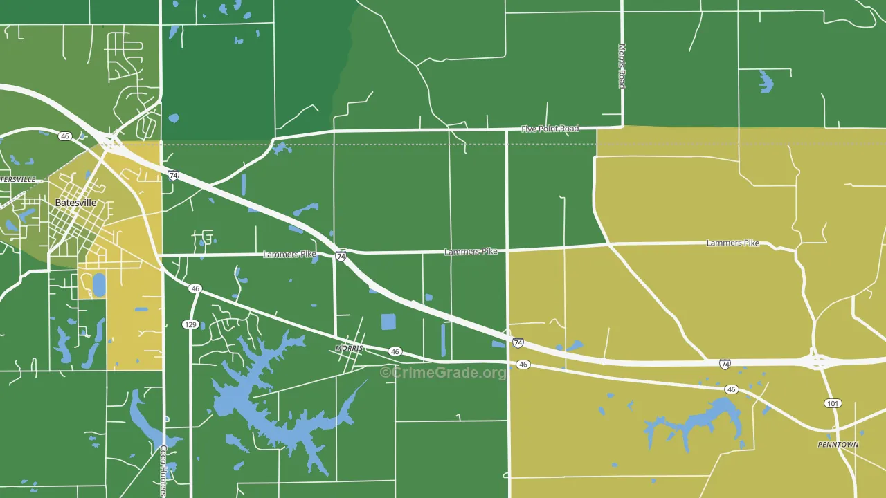 Morris, IN Map of Vehicle Theft Rates
