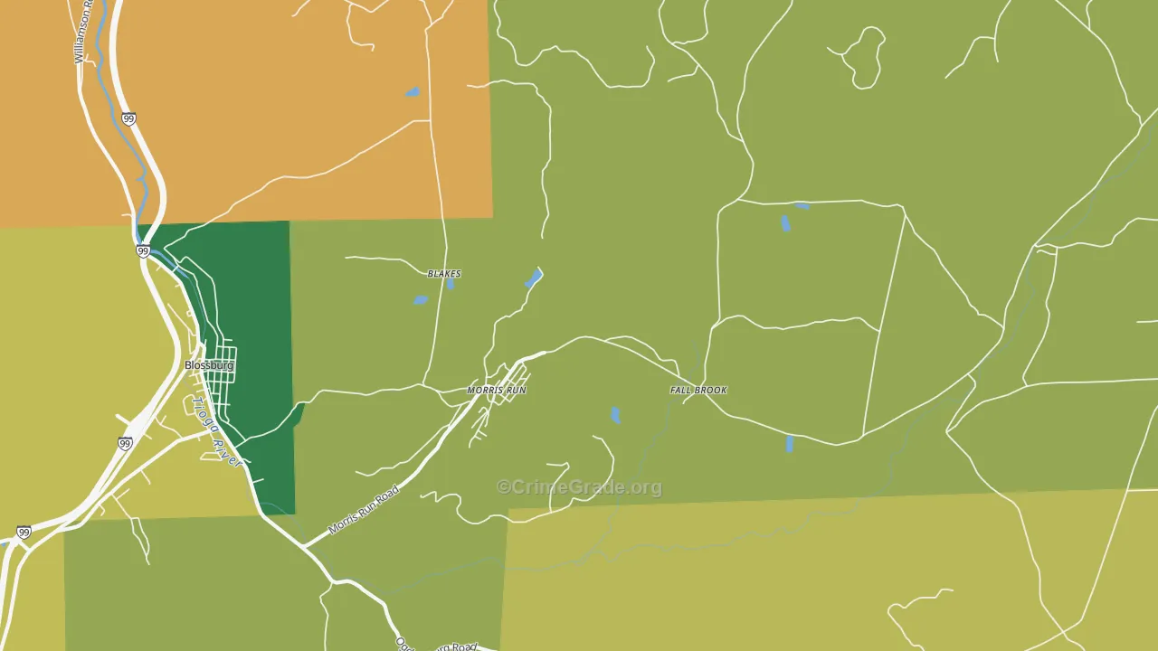 Morris Run, PA Map of Vehicle Theft Rates
