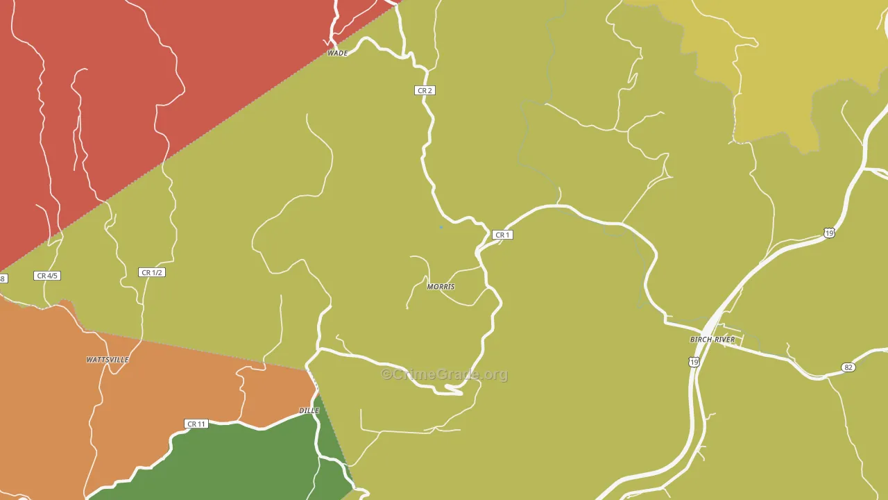 Morris, WV Map of Vehicle Theft Rates