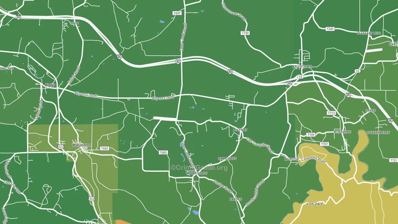 Morrisdale, PA Map of Vehicle Theft Rates
