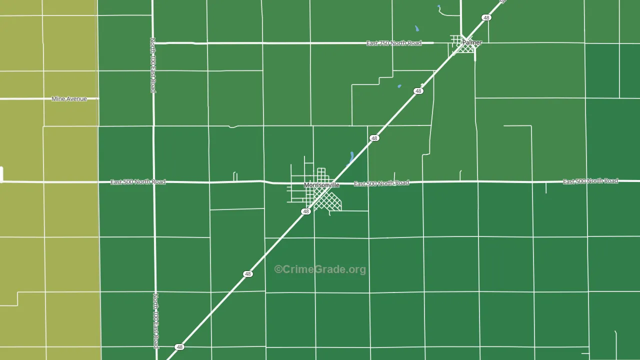 Morrisonville, IL Map of Vehicle Theft Rates
