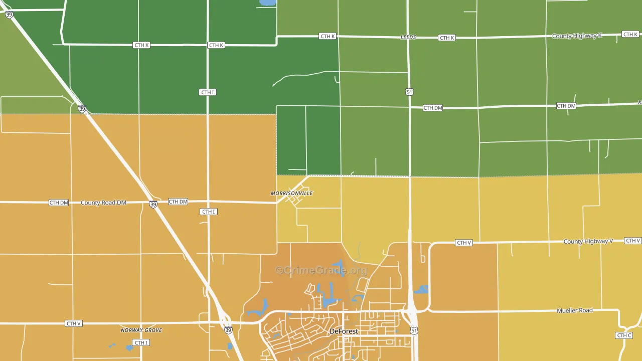 Morrisonville, WI Map of Vehicle Theft Rates