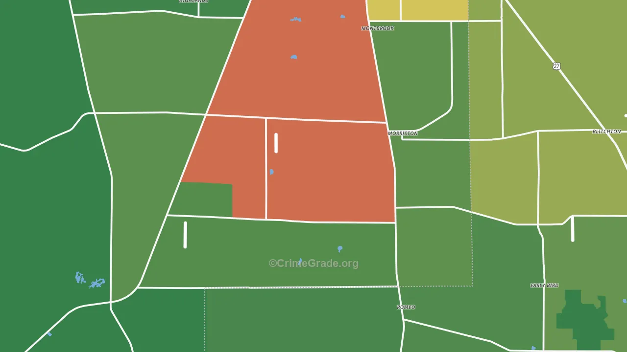Morriston, FL Map of Vehicle Theft Rates