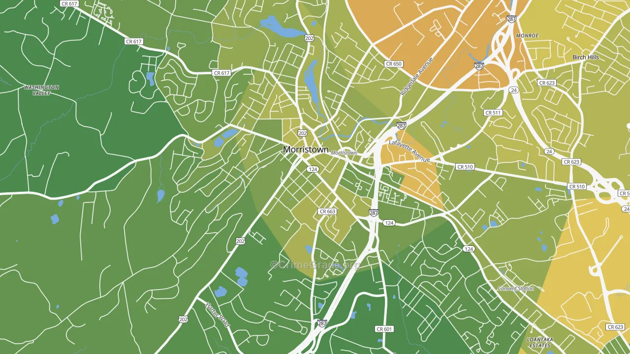 Morristown Historic District, Morristown, NJ Map of Vehicle Theft Rates