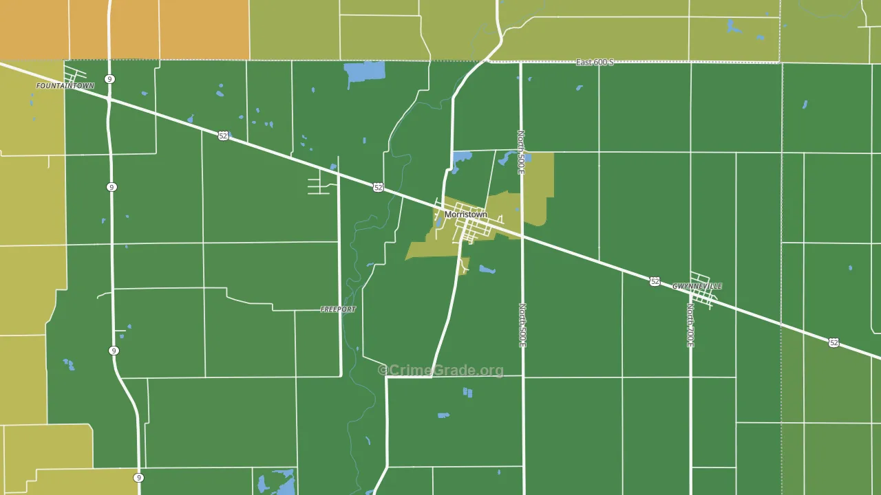 Morristown, IN Map of Vehicle Theft Rates