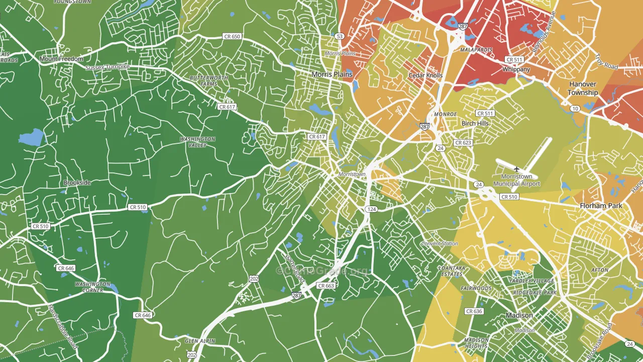 Morristown, NJ Map of Vehicle Theft Rates