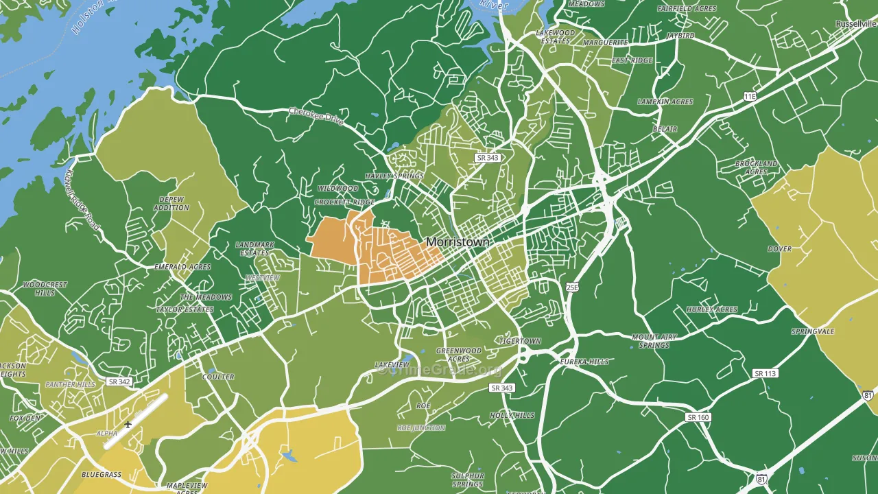 Morristown, TN Map of Vehicle Theft Rates