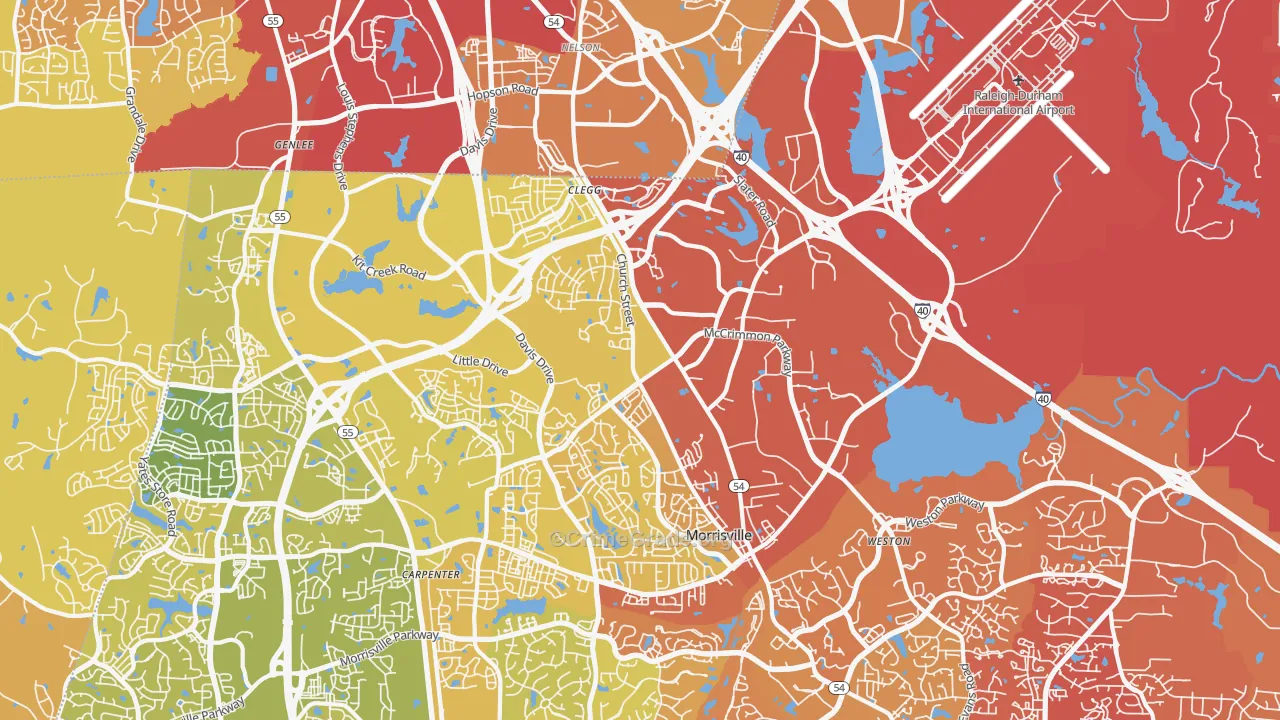 Morrisville, NC Map of Vehicle Theft Rates