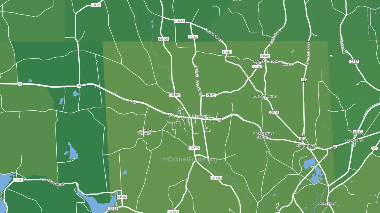 Morrisville, NY Map of Vehicle Theft Rates