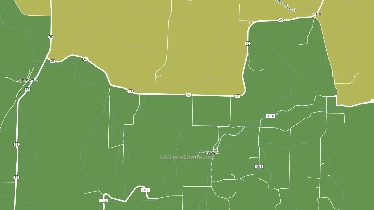 Morrow, AR Map of Vehicle Theft Rates