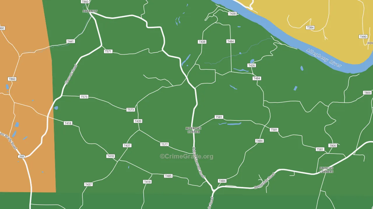 Morrows Corner, PA Map of Vehicle Theft Rates