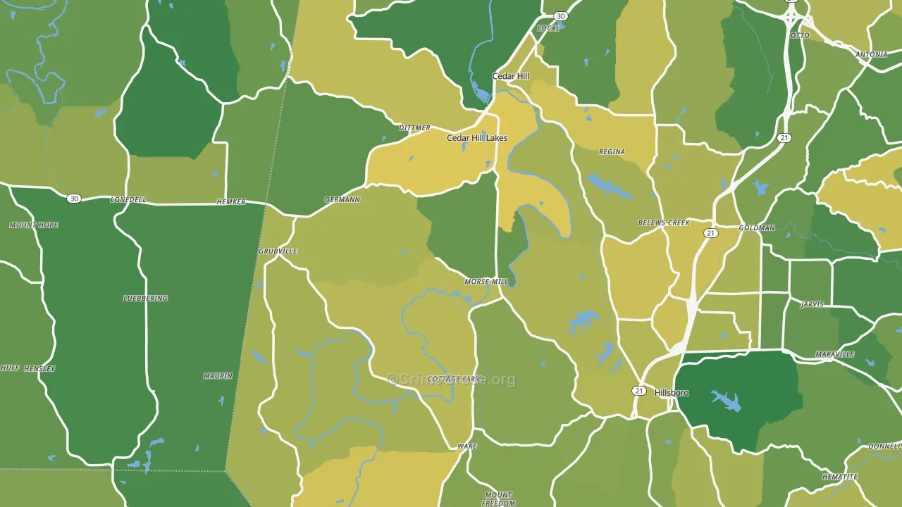Morse Mill, MO Map of Vehicle Theft Rates