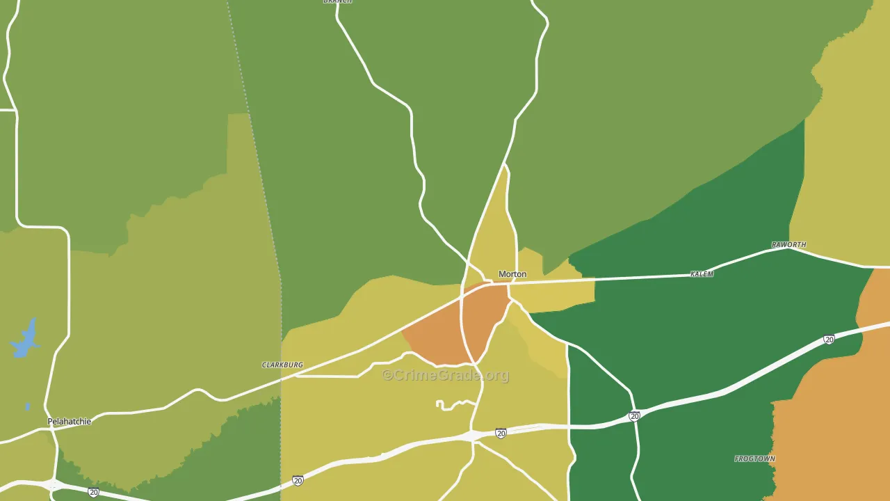 Morton, MS Map of Vehicle Theft Rates