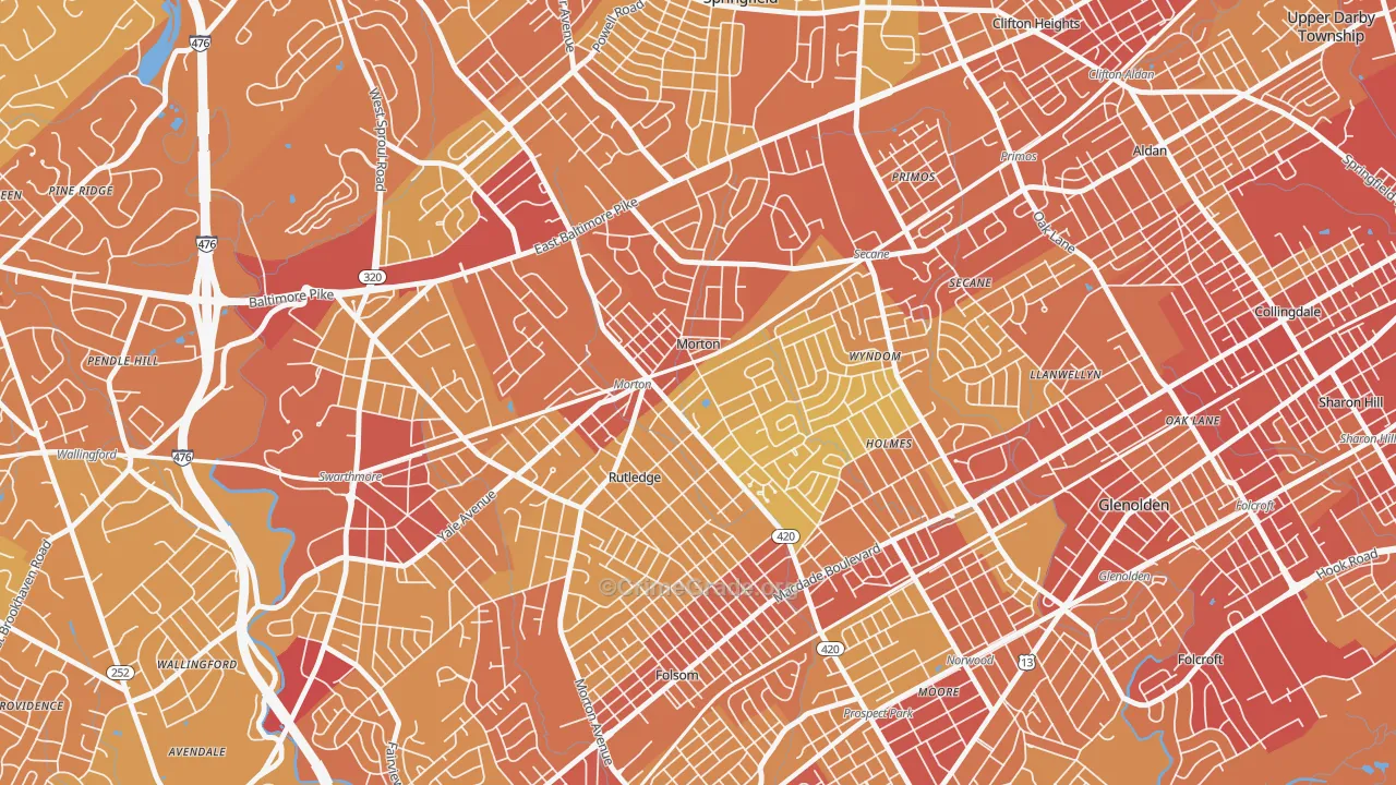 Morton, PA Map of Vehicle Theft Rates
