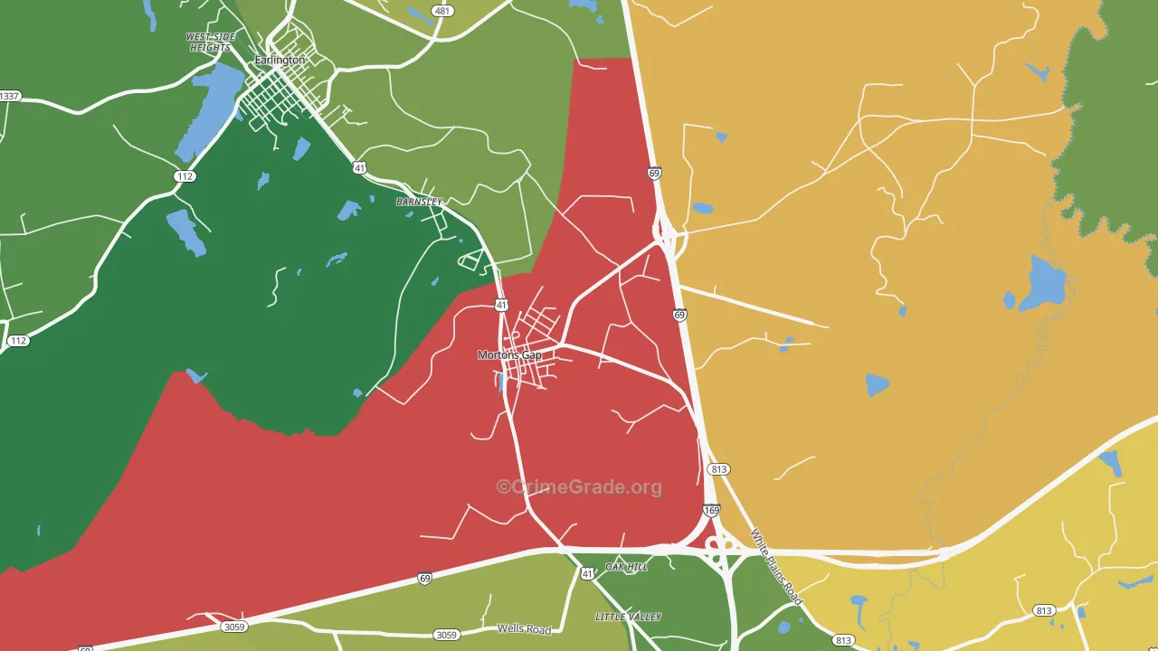 Mortons Gap, KY Map of Vehicle Theft Rates