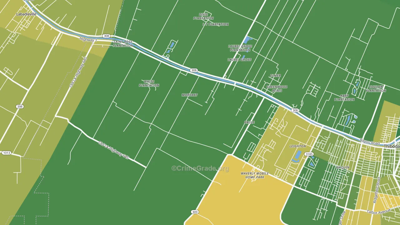 Morvant, LA Map of Vehicle Theft Rates