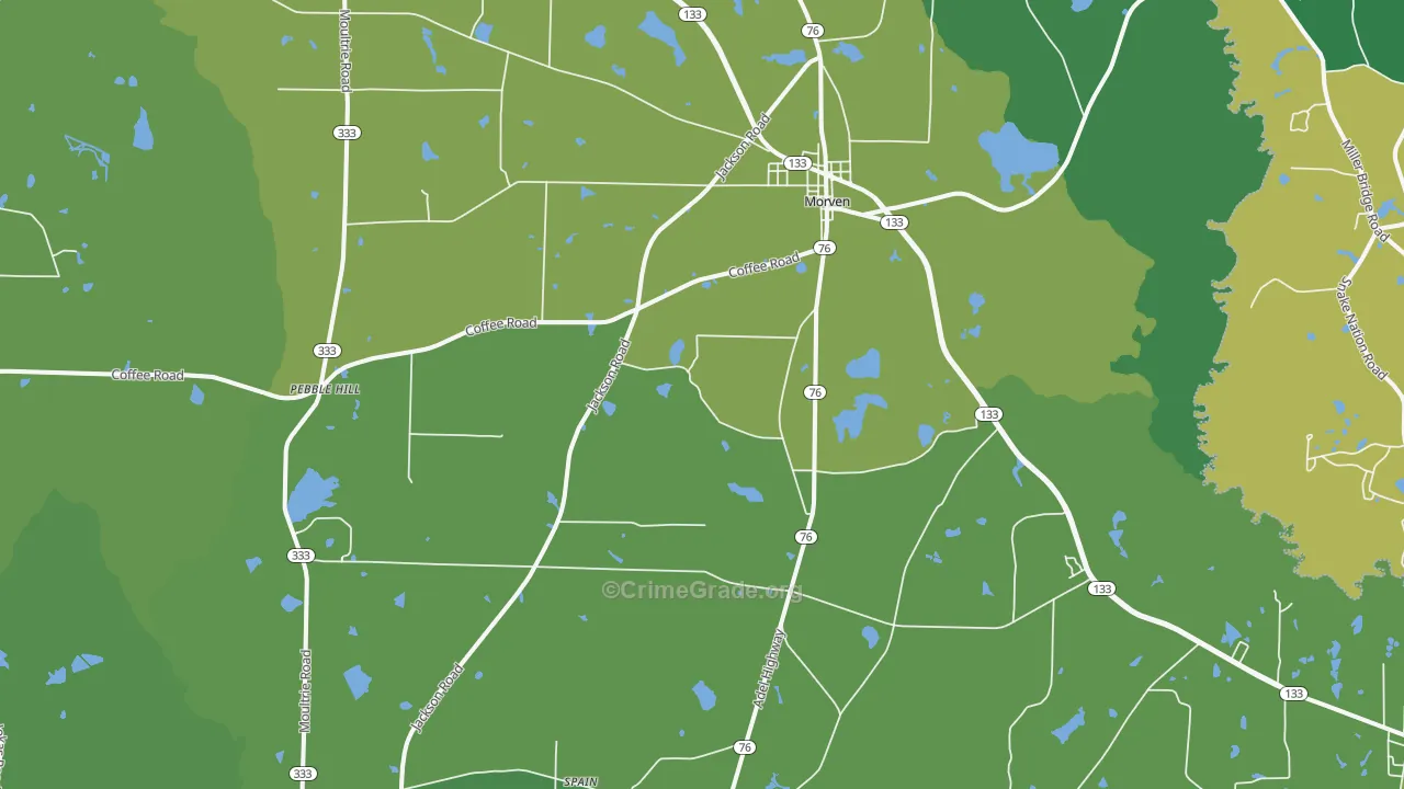 Morven, GA Map of Vehicle Theft Rates