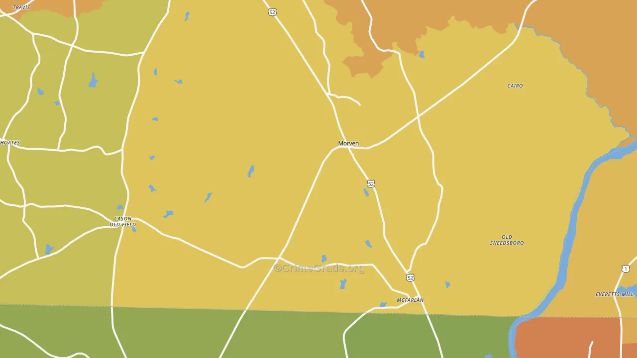 Morven, NC Map of Vehicle Theft Rates
