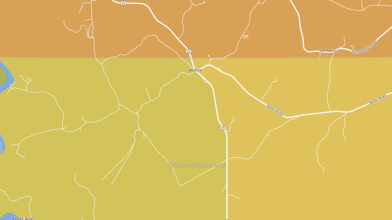 Morvin, AL Map of Vehicle Theft Rates