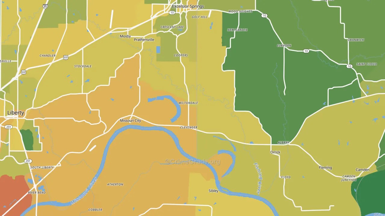 Mosby, MO Map of Vehicle Theft Rates