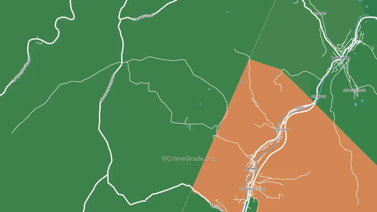 Moscow, MD Map of Vehicle Theft Rates