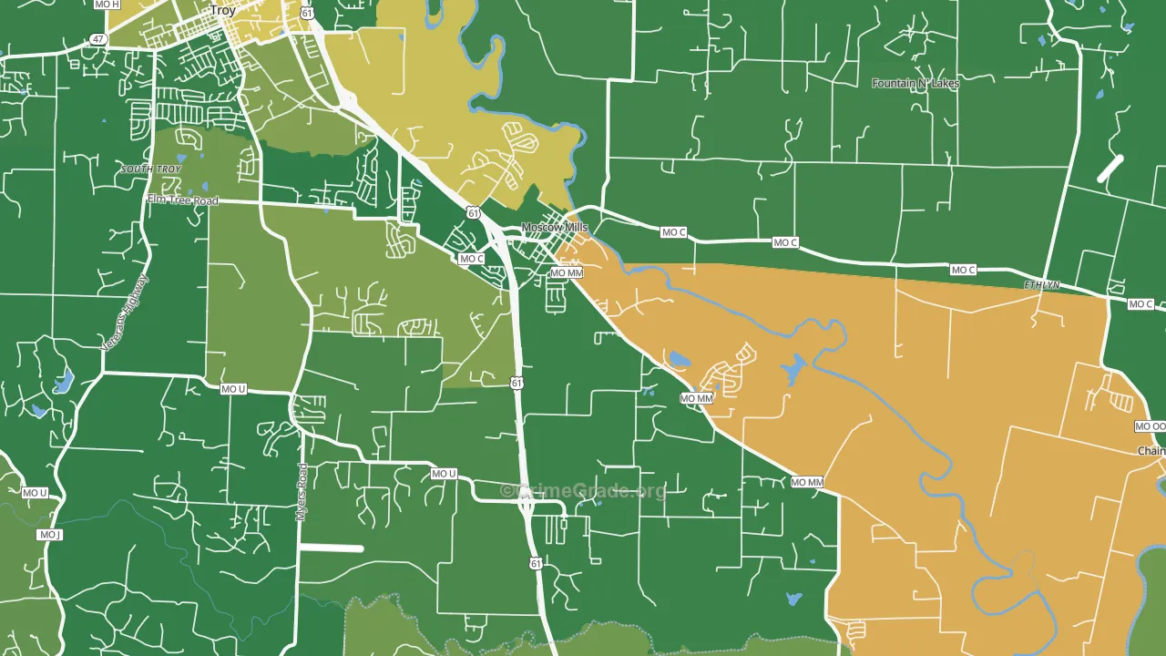 Moscow Mills, MO Map of Vehicle Theft Rates