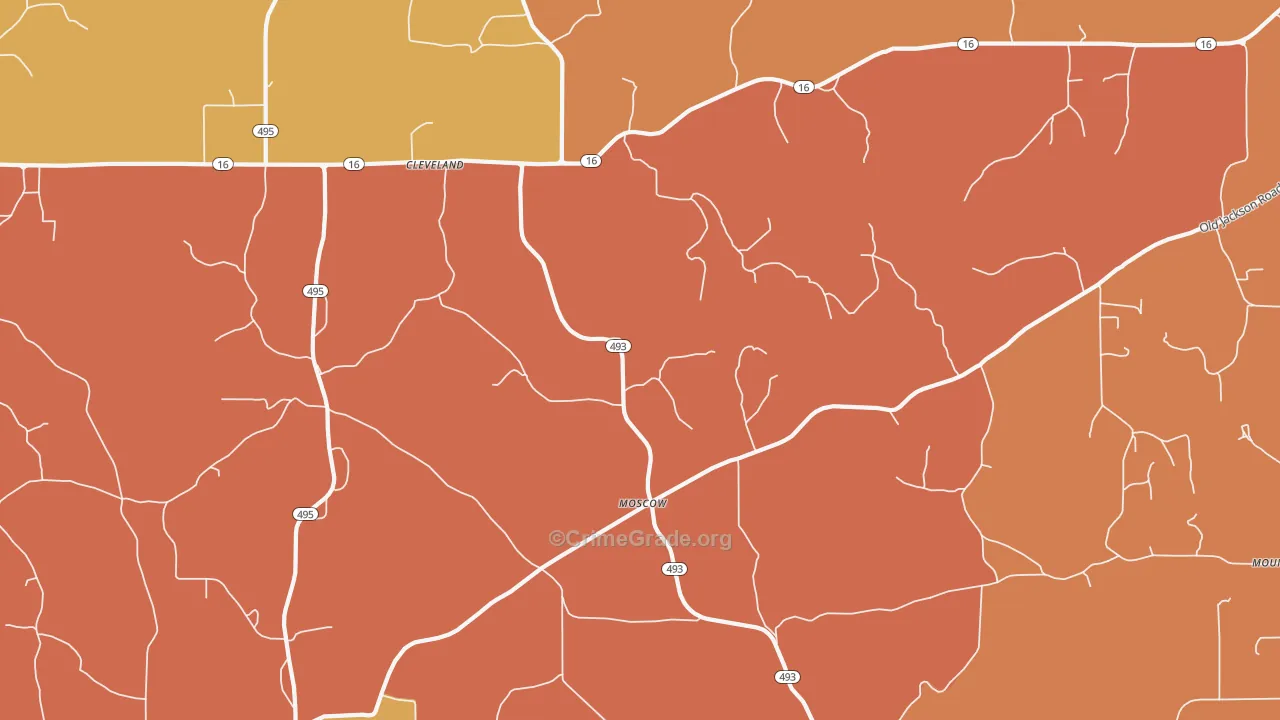 Moscow, MS Map of Vehicle Theft Rates