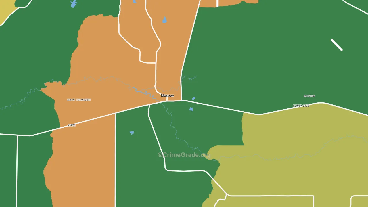 Moscow, TN Map of Vehicle Theft Rates