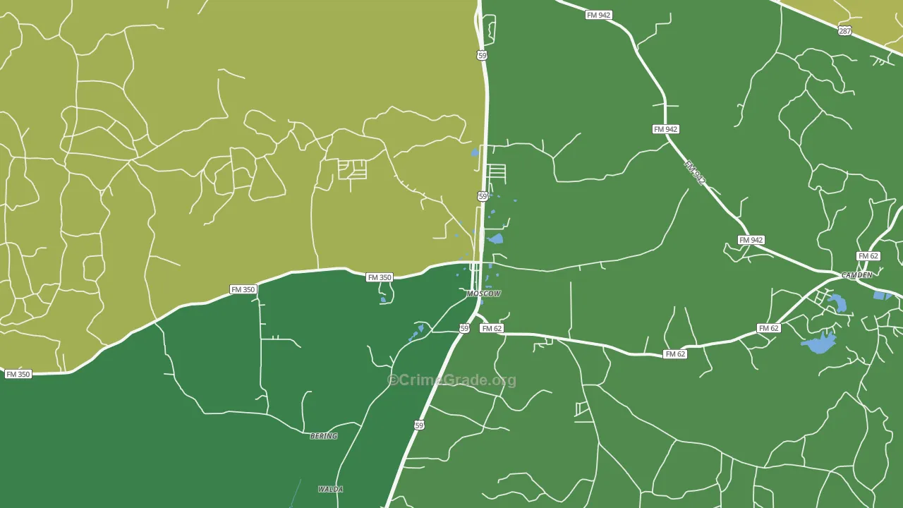 Moscow, TX Map of Vehicle Theft Rates