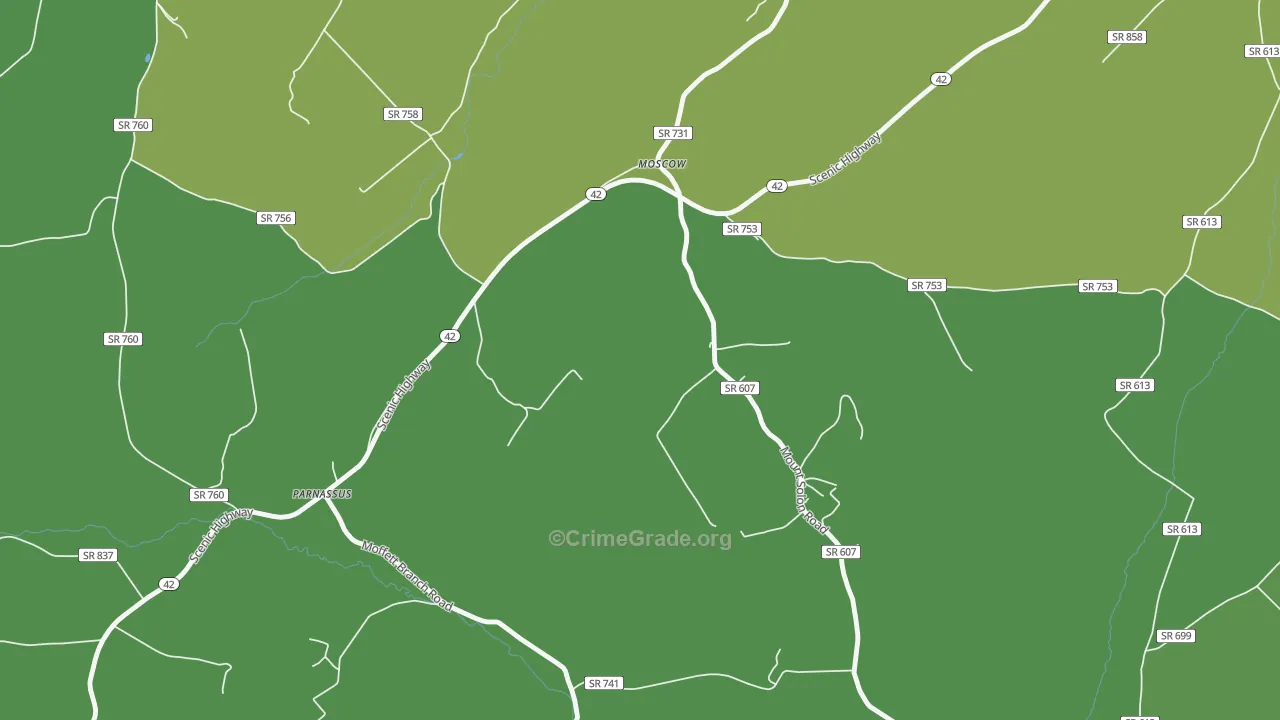 Moscow, VA Map of Vehicle Theft Rates