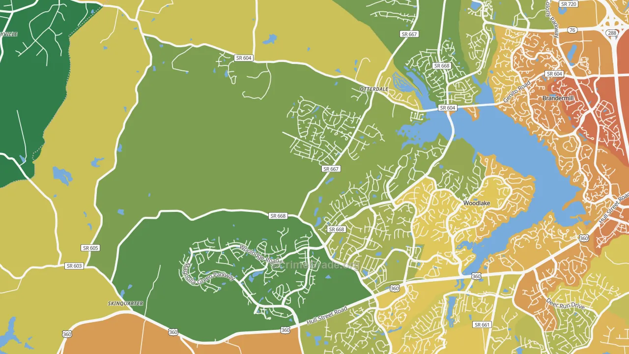 Moseley, VA Map of Vehicle Theft Rates