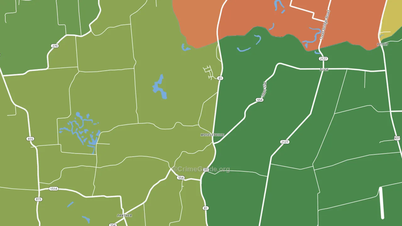 Moseleyville, KY Map of Vehicle Theft Rates