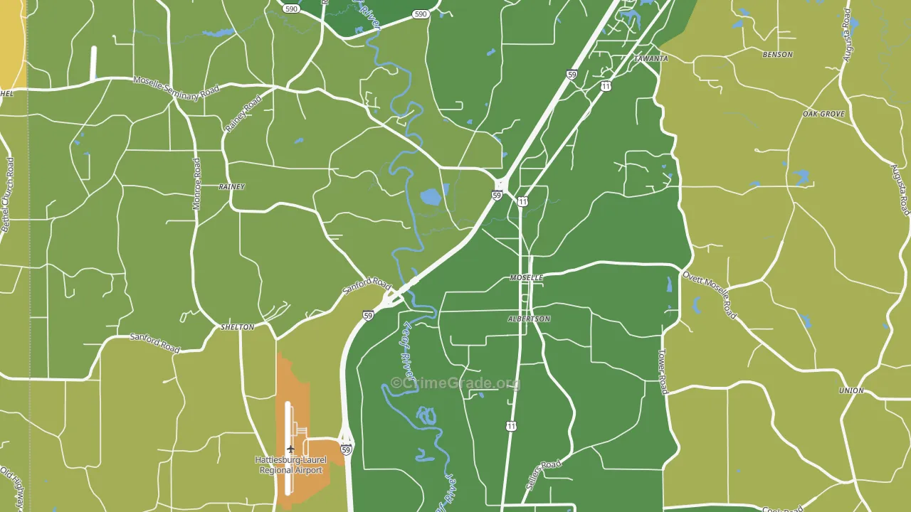 Moselle, MS Map of Vehicle Theft Rates
