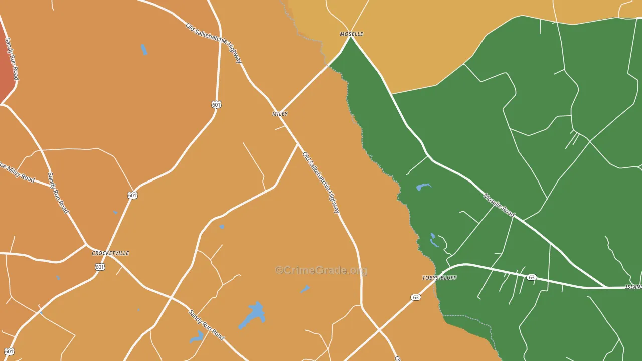 Moselle, SC Map of Vehicle Theft Rates