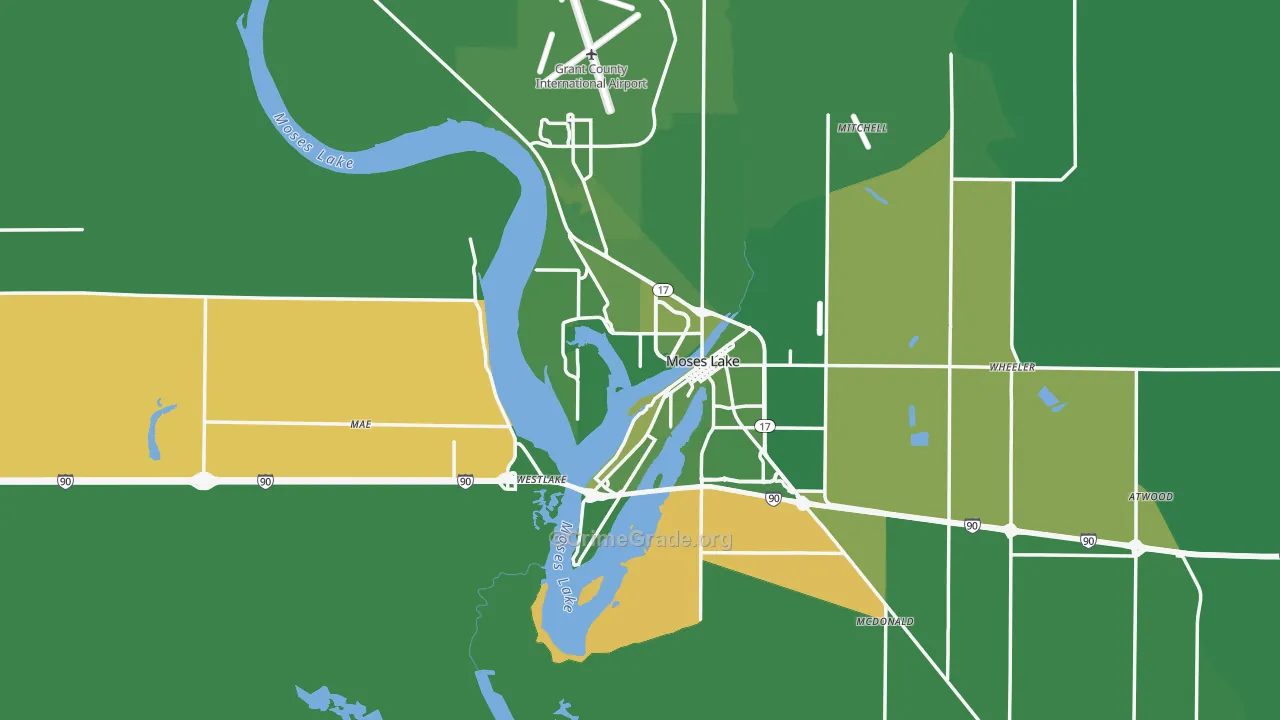 Moses Lake, WA Map of Vehicle Theft Rates